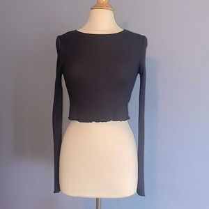 LA Hearts by PACSUN Long Sleeve Ribbed Crop Top Black (XS)